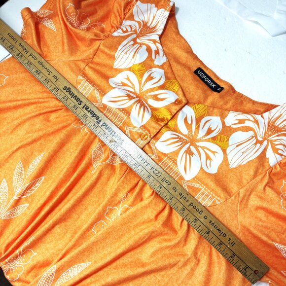 Hawaiian Style Orange Floral MuMu Dress Robe UDFORSK  XL EUC - Picture 6 of 8